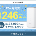 ソフトバンクAir 限定キャンペーンキャシュバック費用34,000円
