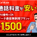 どこよりもSIMインターネット使い放題+法人用固定番号月額1,500円~